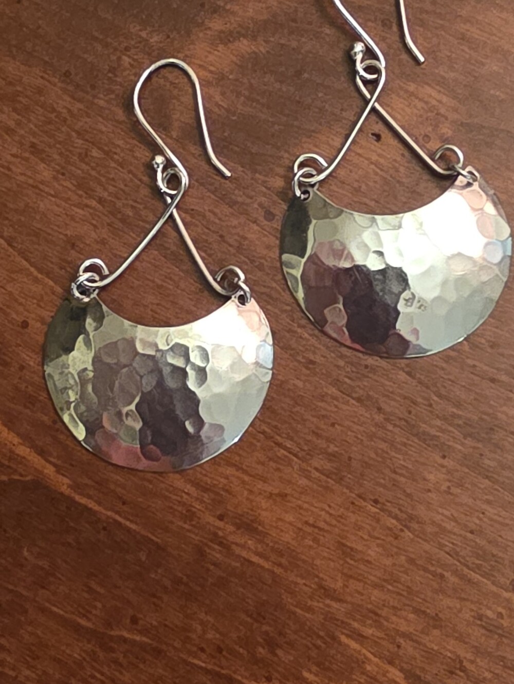 Hammered 925 Sterling Silver Crescent Drop Earrings - Women's Jewelry